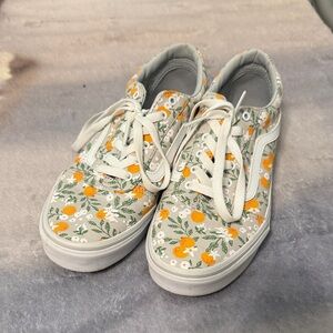 Vans Kids Sneakers with Orange and Green Floral Design